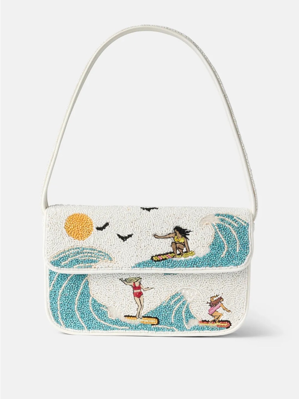 STAUD White Beaded Surf Embroidered Shoulder Bag - Picture 1 of 5